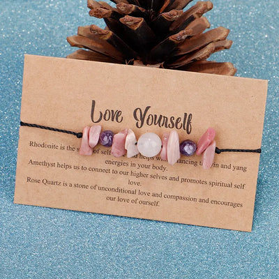 LOVE YOURSELF - Adjustable Braid Bracelet Irregular Crystal Stone Beads Rope Bracelet Yoga Meditation Anxiety Relief Jewelry Gift