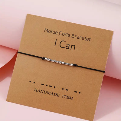 I CAN - Morse Code Bracelet Copper Beads Adjustable Rope Bracelet Meaning Hand Jewelry Inspirational Jewelry